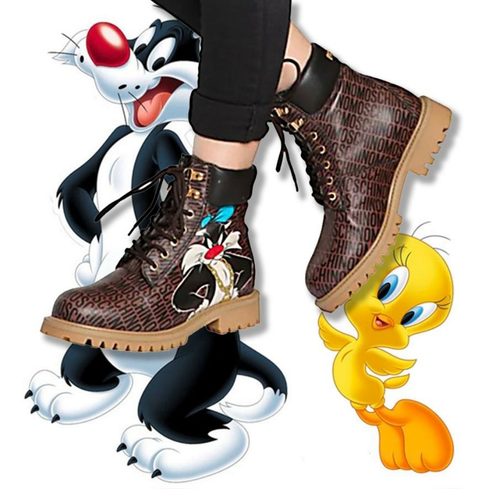 Moschino Looney Tunes Combat Ankle Hiking Boots Collectors Edition - Picture 2 of 11